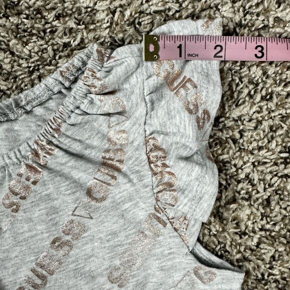 Guess Girls Size 6X Grey Romper Gold Print Sleeveless Ruffle Drawstring Waist - Picture 7 of 7